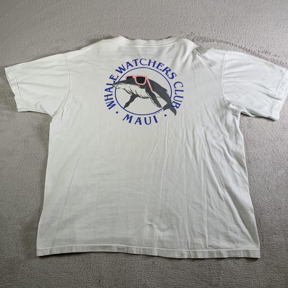 Vintage Whale Watchers Club Maui‎ Shirt Mens XL White Super Cru Hawaii 80s 1985